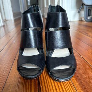 Black leather high heels